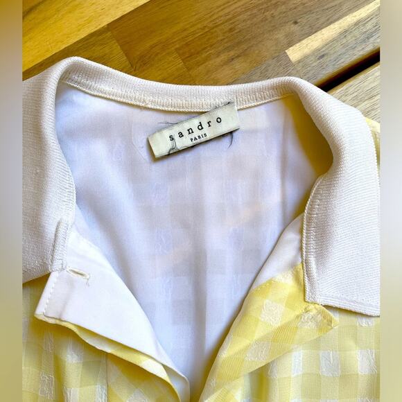 Sandro Paris Yellow Gingham Collar Sleeveless Mini Summer Dress Size 1 Small - Picture 6 of 10